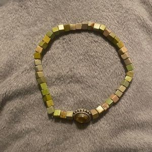 Handmade Square Bead Bracelet With Metal Charm